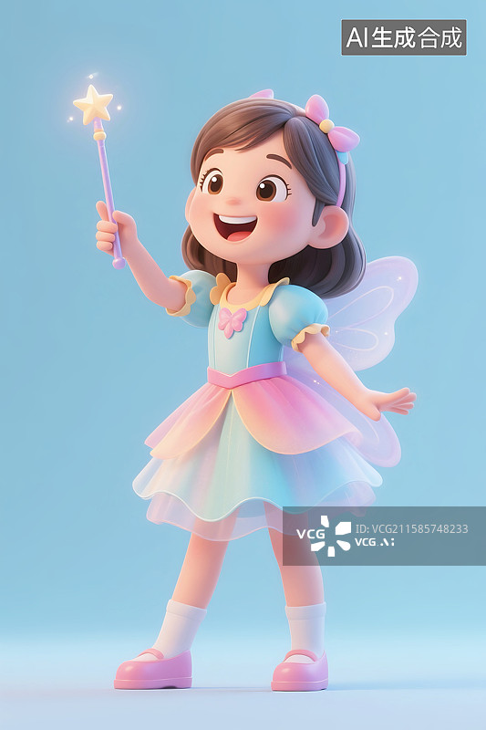 【AI数字艺术】3D立体三维C4D儿童女孩小仙女小魔女小精灵可爱卡通形象图片素材