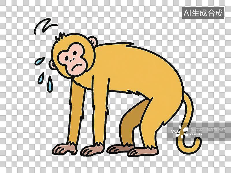 【AI数字艺术】生病痛苦的金丝猴卡通插画图片素材