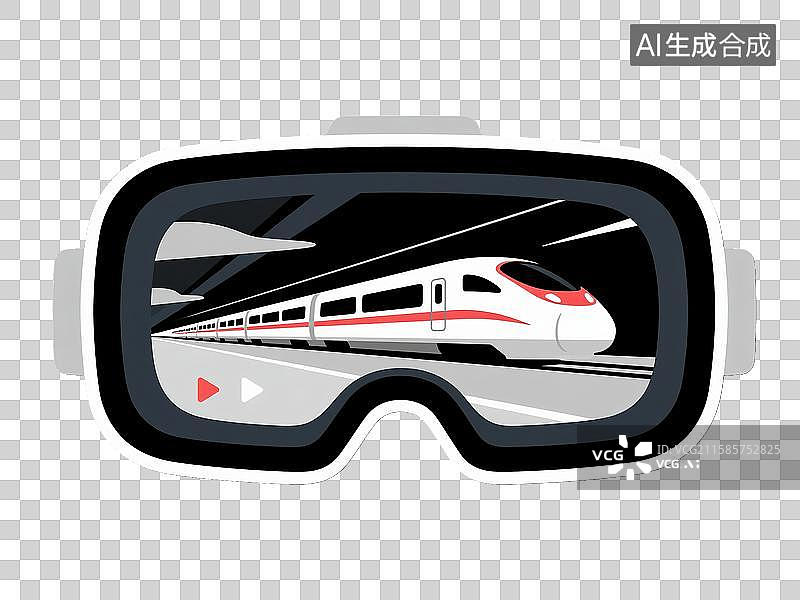 【AI数字艺术】极简主义扁平插画中的巨大VR眼镜与飞驰列车图片素材