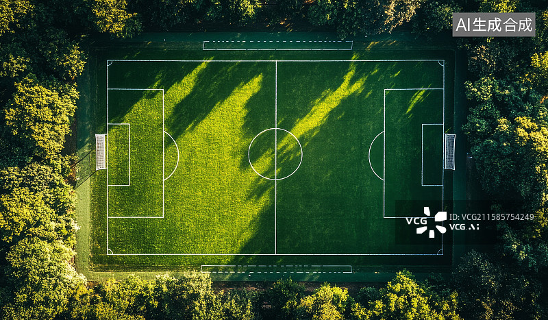 【AI数字艺术】俯拍绿茵足球场图片素材