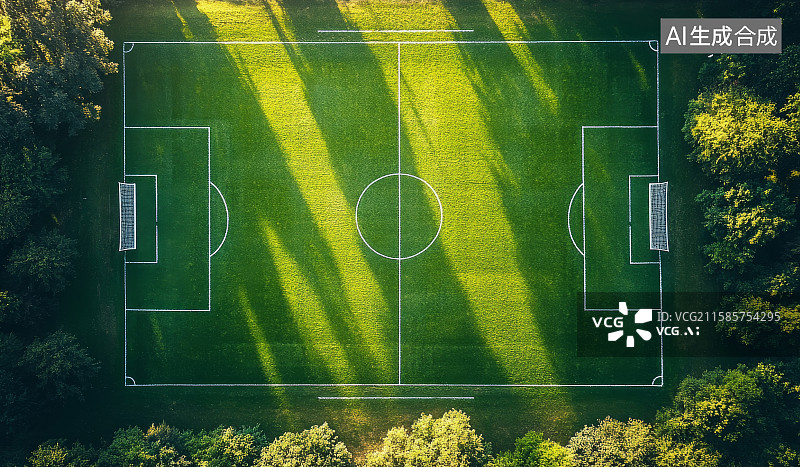 【AI数字艺术】俯拍绿茵足球场图片素材