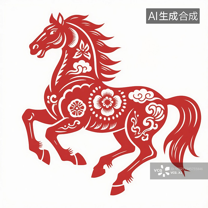 【AI数字艺术】红剪纸骏马纹图片素材