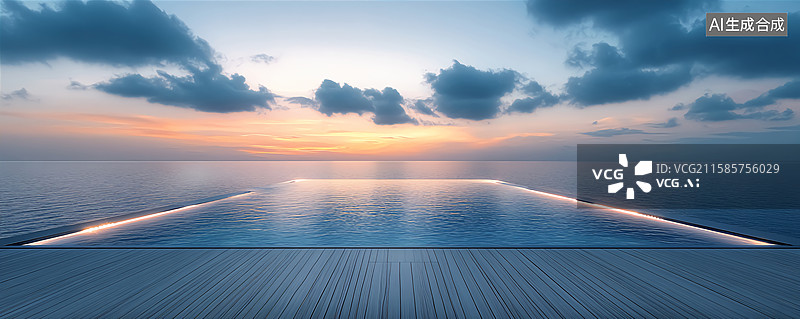 【AI数字艺术】现代滨水建筑无边游泳池场景图片素材