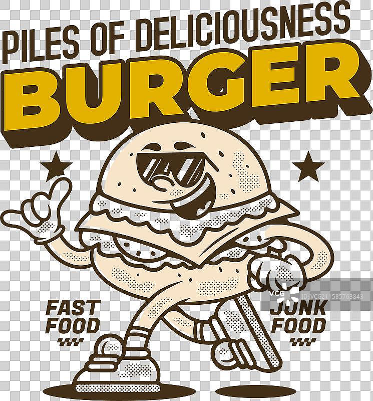 美味汉堡堆的复古吉祥物图片素材