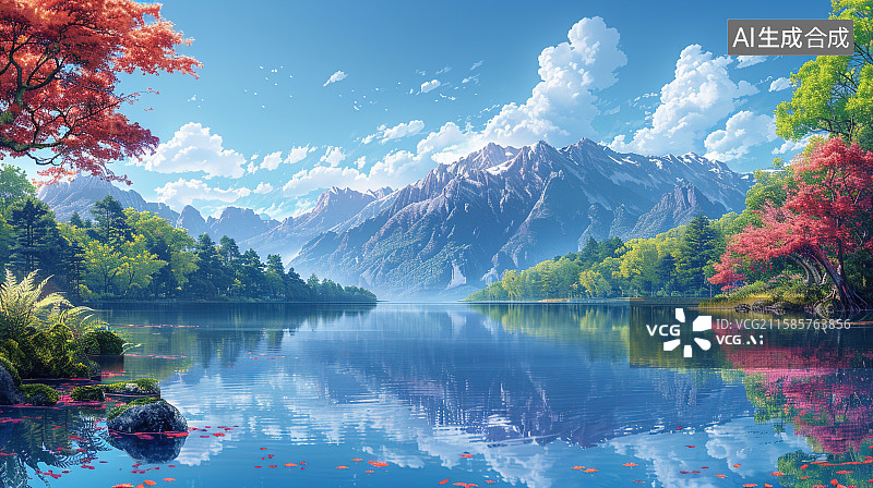 【AI数字艺术】白云山水背景插画 二十四节气图片素材