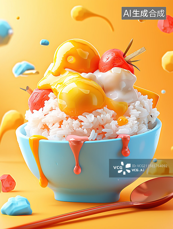 【AI数字艺术】卡通风格 黄金炒饭图片素材