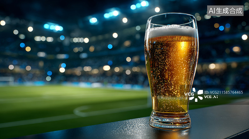 【AI数字艺术】足球场上的清爽啤酒图片素材
