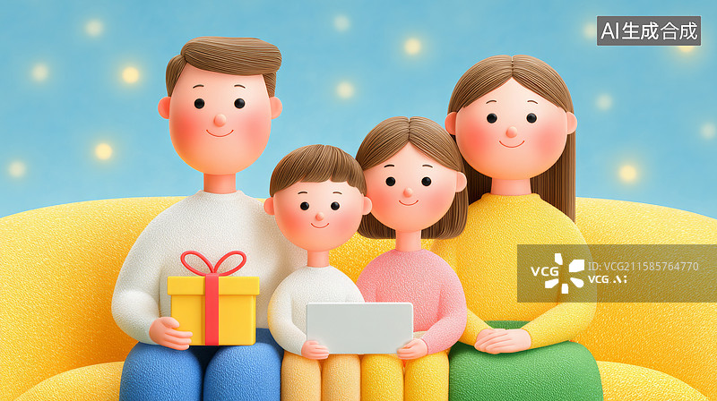 【AI数字艺术】快乐的家庭送礼图片素材