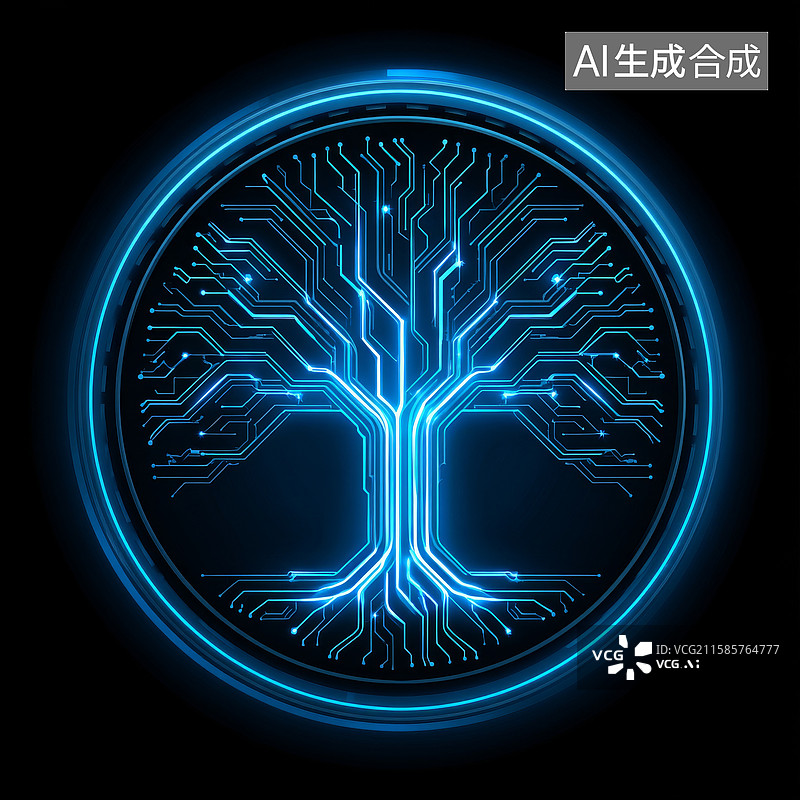 【AI数字艺术】数字生命之树圆形设计图片素材