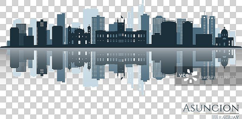 亚松森天际线剪影与倒影图片素材