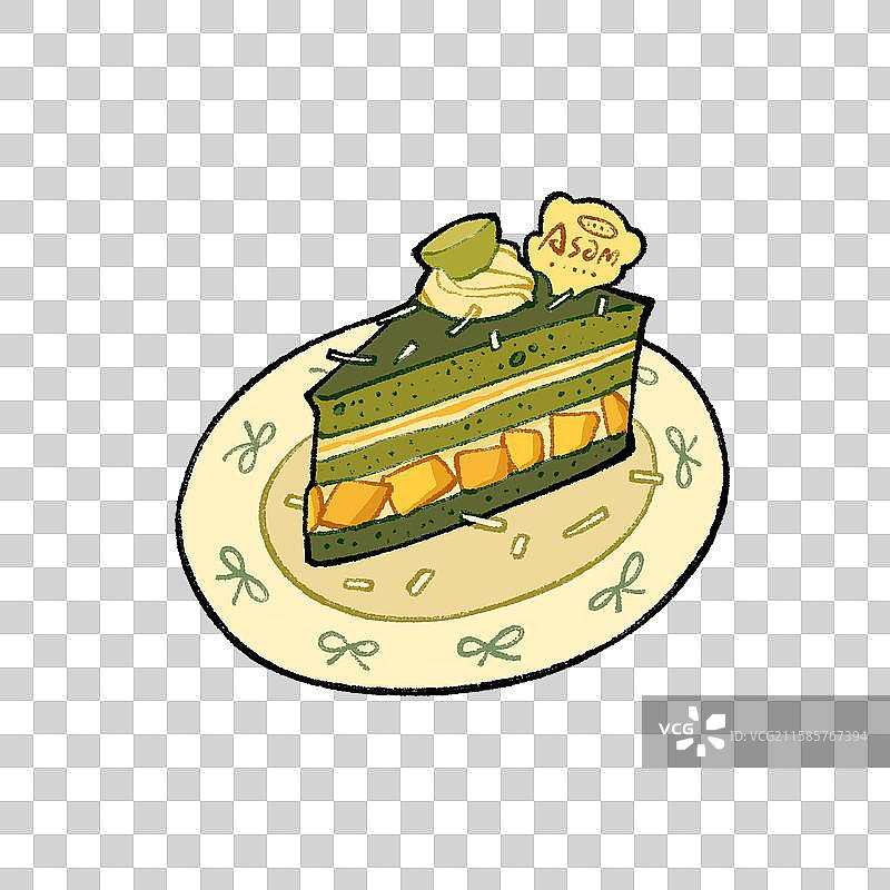 扁平风复古芒果抹茶蛋糕图片素材