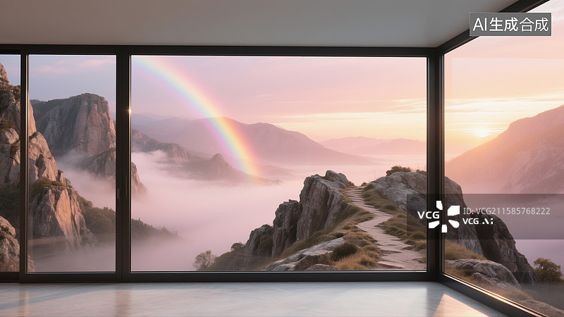 【AI数字艺术】玻璃窗外壮丽的风景图片素材