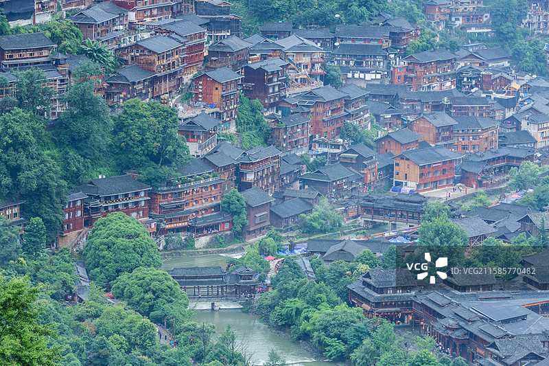 西江千户苗寨晨雾图片素材