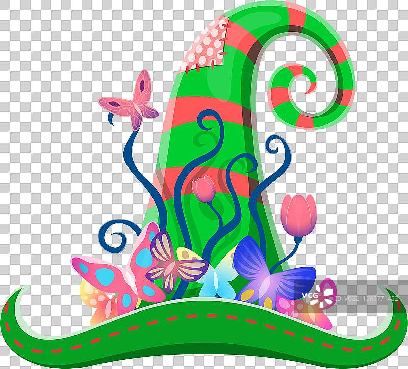 卡通万圣节帽子与五彩斑斓的蝴蝶图片素材