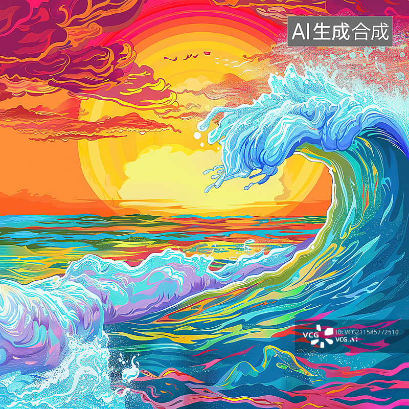 【AI数字艺术】海浪图片素材