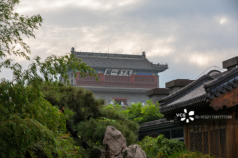 河北省秦皇岛市，山海关古城，箭楼，天下第一关，箭楼，明代长城，第一批全国重点文物保护单位图片素材