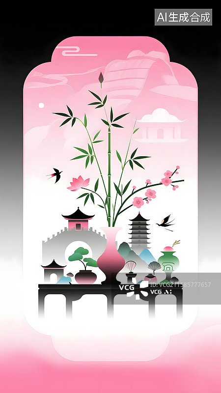 【AI数字艺术】新中式国风扁平节日插画图片素材