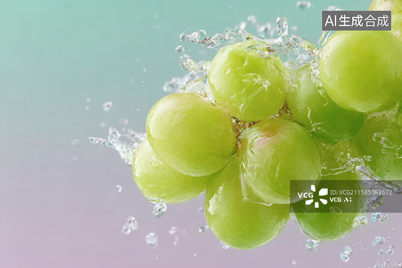 【AI数字艺术】沾着水珠，新鲜的青色葡萄图片素材