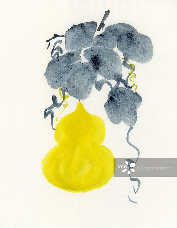 儿童水墨画葫芦蔬菜植物中国画图片素材