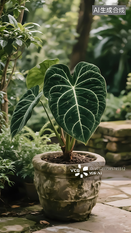 【AI数字艺术】大叶热带雨林绿植 象耳芋 龟背竹 滴水观音图片素材