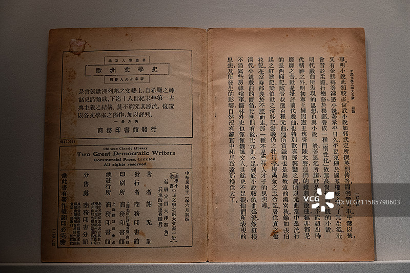 成都博物馆藏谢无量著《平民文学之两大文豪》图片素材