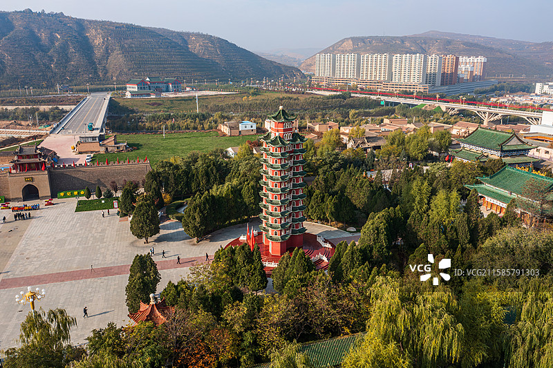 中国甘肃白银红军会宁会师楼纪念馆航拍图片素材