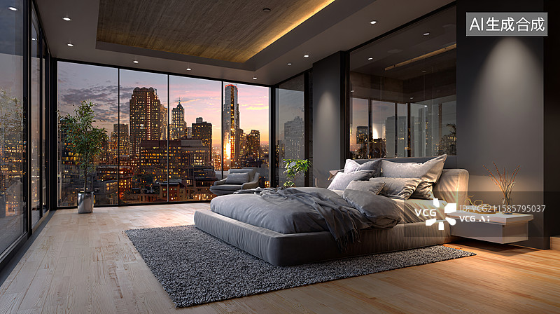 【AI数字艺术】温馨卧室夜景图片素材