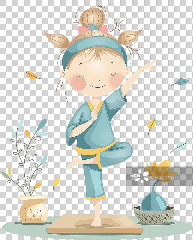 一个年轻女孩在家里做瑜伽图片素材