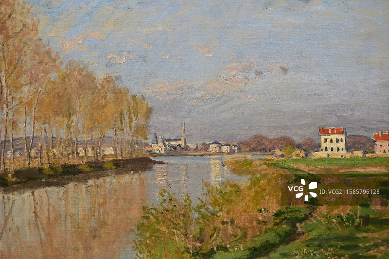 《阿让特伊的塞纳河》，克劳德•莫奈，1873年，布面油画，巴黎奥赛博物馆的艺术瑰宝，浦东美术馆图片素材