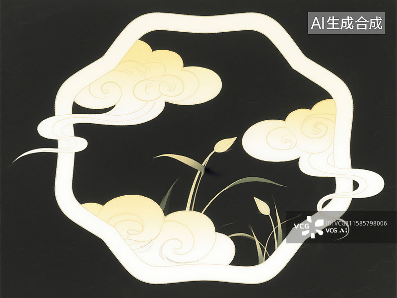 【AI数字艺术】云纹环绕的草叶图案图片素材