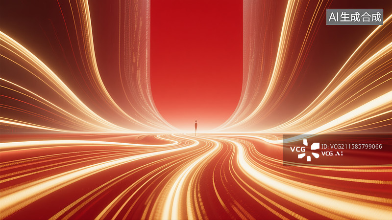 【AI数字艺术】光流隧道中的孤独身影图片素材