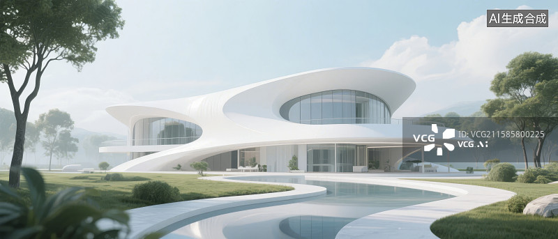 【AI数字艺术】现代流线型建筑与景观图片素材