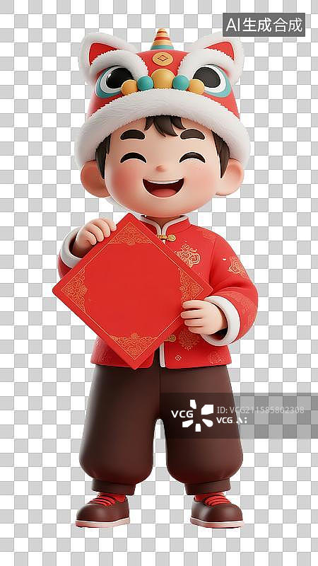 【AI数字艺术】3D新年男孩拿红包插画图片素材