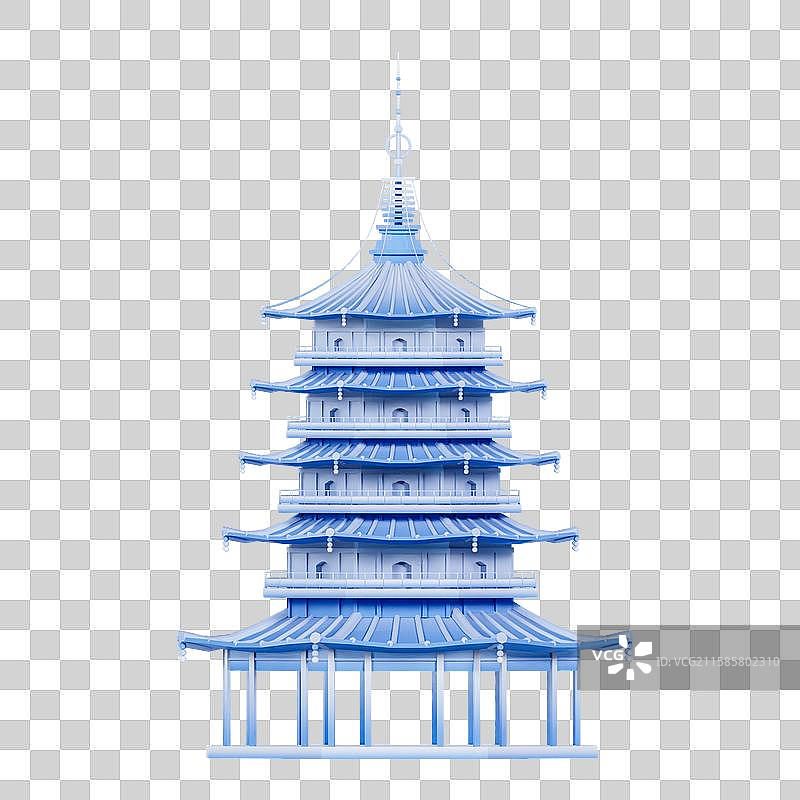 3D渲染的杭州雷峰塔元素杭州城市元素图片素材