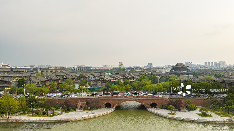 开封市龙亭区汴河游船和清明上河园风景图片素材