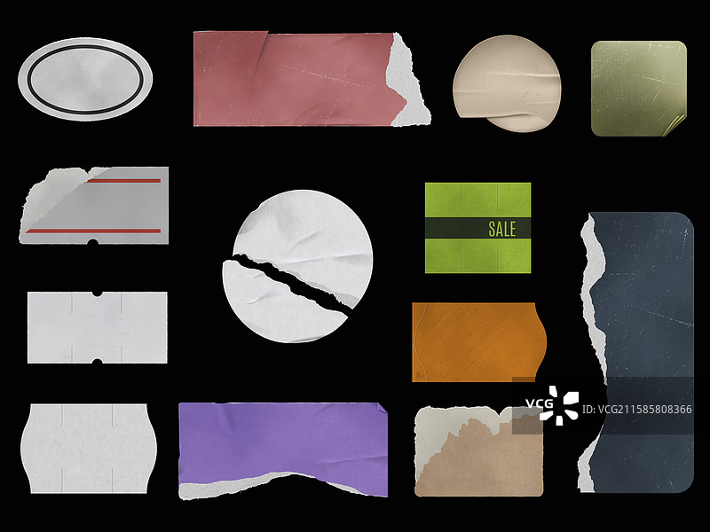 撕裂纸张和贴纸套装图片素材