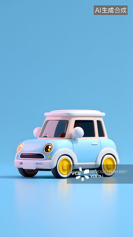 【AI数字艺术】浅蓝萌趣小车图片素材