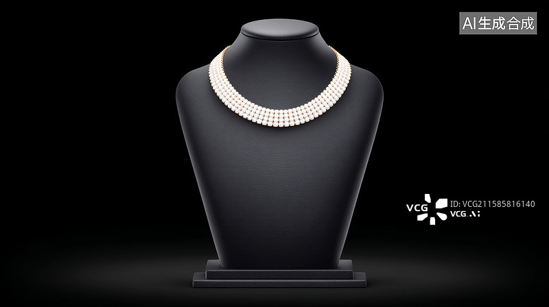 【AI数字艺术】珍珠项链位于黑色人台颈部图片素材