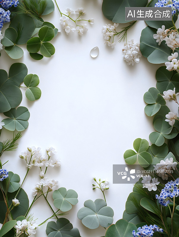 【AI数字艺术】清新花卉与绿叶的优雅构图图片素材