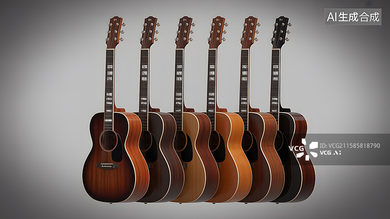 【AI数字艺术】六把吉他并排展示图片素材