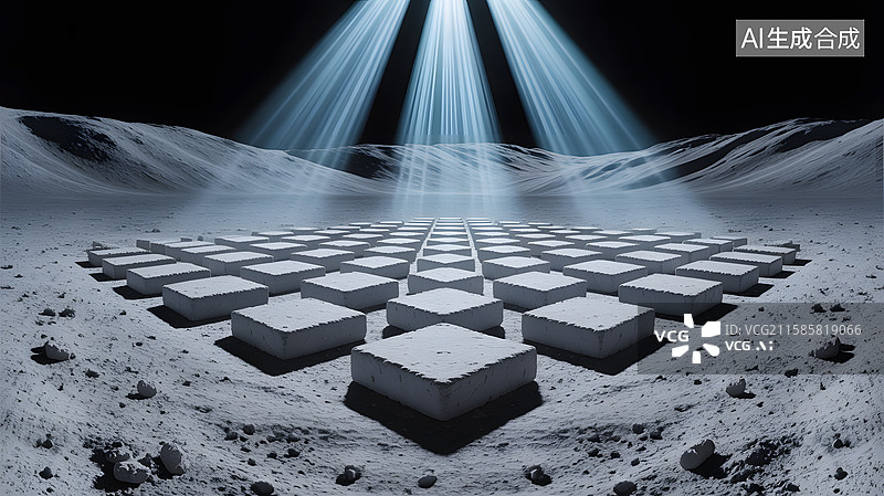 【AI数字艺术】月球表面的神秘方块图片素材