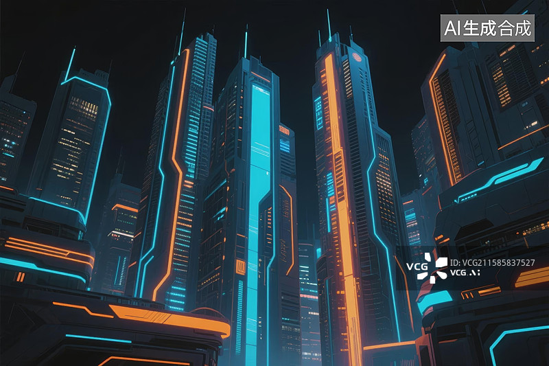 【AI数字艺术】未来都市夜景图片素材