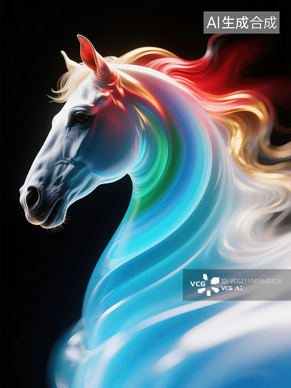 【AI数字艺术】琉璃色彩形态的马图片素材