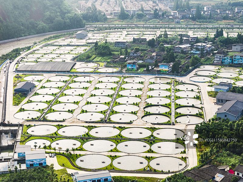 四川雅安荥经鲟鱼养殖场绿水青山间的现代渔业图片素材