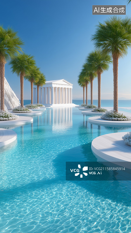 【AI数字艺术】现代建筑与泳池的完美结合图片素材