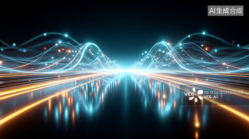 【AI数字艺术】未来科技光轨夜景图片素材