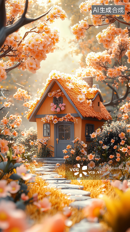 【AI数字艺术】美丽的乡村卡通小屋图片素材
