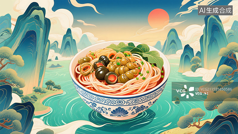 【AI数字艺术】国潮螺蛳粉插画图片素材