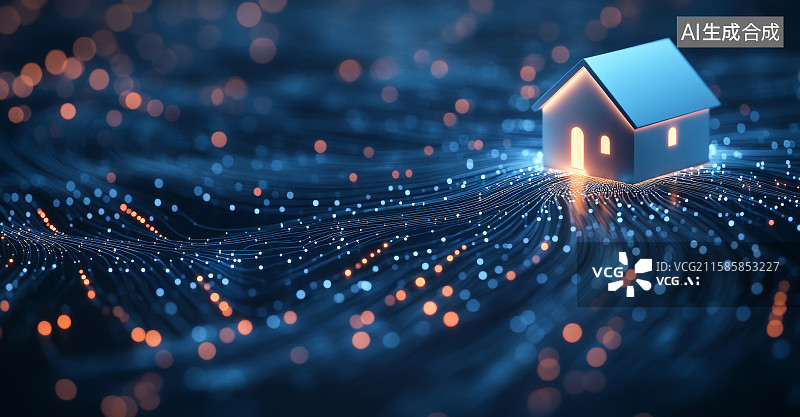 【AI数字艺术】数字科技风格房屋素材，未来科技感智能家居概念插图图片素材