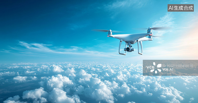 【AI数字艺术】空中飞行的白色无人机图片素材